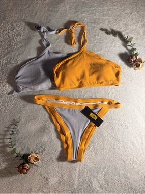 Gianni Bini Two-Tone Bikini Set in Yellow & Light Blue